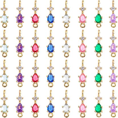 32шт. 8 цвета латунные фианиты соединительные подвески, со стеклом, золотой свет, цветок