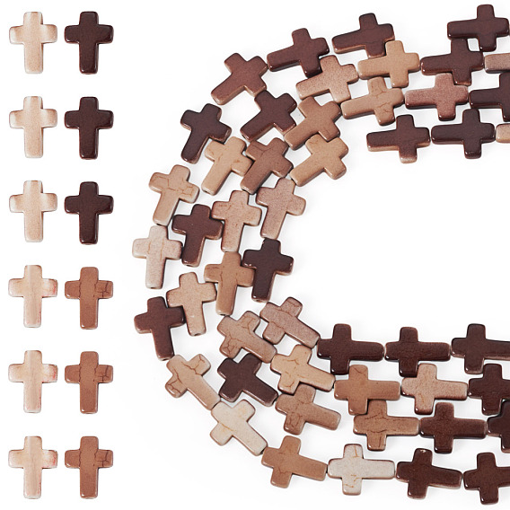 4 нити из синтетических бирюзовых бусин, окрашенных аэрозольной краской, крестик