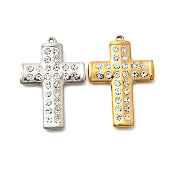 304 подвески из нержавеющей стали, со стразами, ионное покрытие (ip), крестик