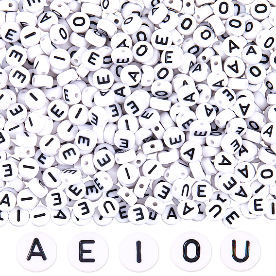 1000шт 5 стили акриловые горизонтальные бусины с буквами, плоский круглый аеиу
