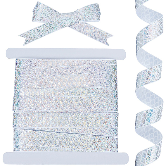 10 yards ruban polyester, ruban à paillettes laser à motif écailles de poisson, avec carte de présentation de bijoux en carton