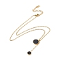 Collier lariat pendentif rond plat coquillage synthétique noir, placage ionique (ip) 304 bijoux en acier inoxydable pour femmes
