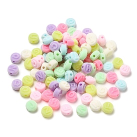 Flocky Acrylic Beads, Flat Round with Letter