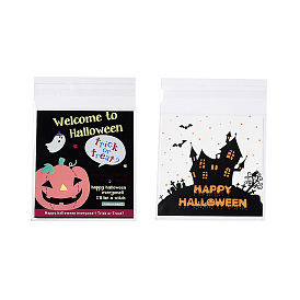 Пластиковый пакет для выпечки на тему хэллоуина, с самоклеющейся, для шоколада, конфеты, печенье, квадрат с тыквой/домик