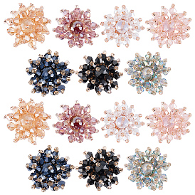14 Stück 7 Farben Glascluster & Vliesstoff-Cabochons, Blume, perlig