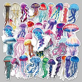 50Pcs Cartoon Jellyfish PVC Self-Adhesive Stickers, Waterproof Decals, for DIY Albums Diary, Laptop Decoration Cartoon Scrapbooking