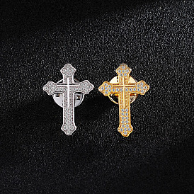 Pin de diamantes de imitación con cruz religiosa, broche de aleación para ropa de mochila