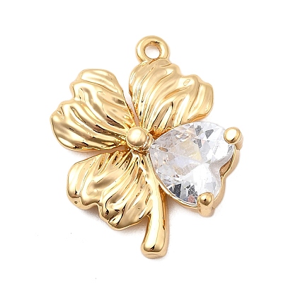 Латунные микропаве прозрачные подвески с фианитом, цветочный шарм, без никеля 