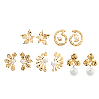 304 серьги-гвоздики из нержавеющей стали с жемчугом и АБС-пластиком, белые