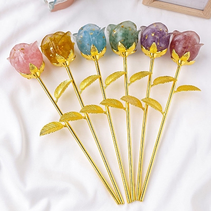 Украшение витрины розой из смолы и железа, с кусочками натуральных драгоценных камней внутри статуй для украшения домашнего офиса