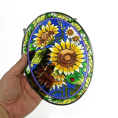 Glass Wall Decorations, for Home Decoration, Oval with Sunflower