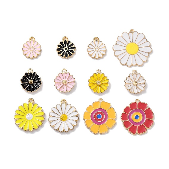 Подвески из эмали и сплава, золотые, цветочный шарм