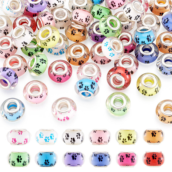 Большой отпечаток лапы собаки, Европейский бусы акриловые, с двойных ядер серебрянного цвета, рондель