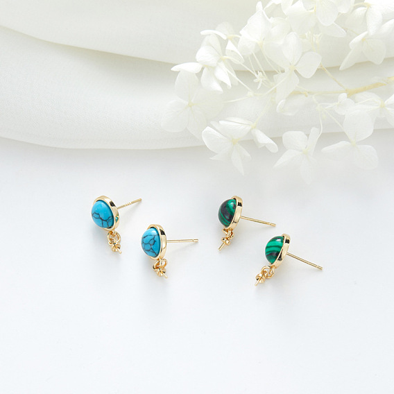 Zhongxing retro temperament simple turquoise 925 silver needle earrings with hanging earrings can stick pearl diy earrings