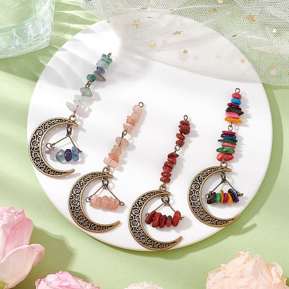 Подвесные украшения из натуральной ракушки/флюорита/солнечного камня/красной яшмы, украшение сада и дома, со сплавочной фурнитурой, луна