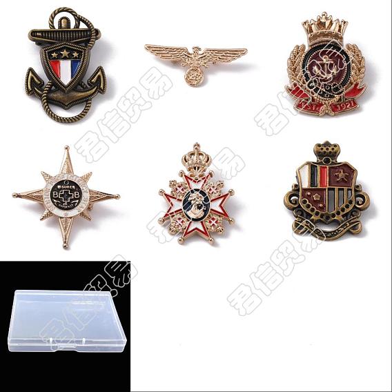 6Pcs 6 Style Anchor & Eagle & Crown & Star Enamel Pins, Zinc Alloy Badge Medal for Men