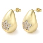 Teardrop with Star Brass Micro Pave Clear Cubic Zirconia Stud Earrings, Long-Lasting Plated, Lead Free & Cadmium Free