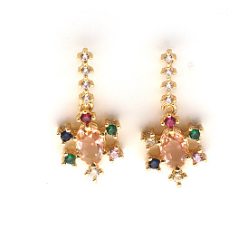 Fashionable Colorful Diamond Flower Earrings for Women, Simple and Elegant with Zirconia Stones.