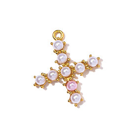 304 подвески из нержавеющей стали, с абс пластмассовой имитационной жемчужиной, ионное покрытие (ip), реальный 18 k позолоченный, зеркальная полировка