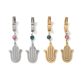 Hamsa Hand 304 Stainless Steel Rhinestone Dangle Earrings, Hoop Earrings for Women