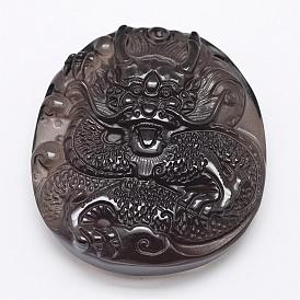 Pendentifs en forme d'obsidienne en cristal de glace naturelle, dragon chinois