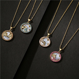 Zodiac Constellation Pendant Necklace with Genuine Gold Plated Copper and Micro Inlaid Zirconia Stones for Women