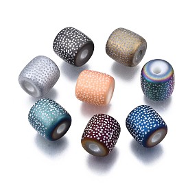 Electroplate Glass Beads, Frosted, Column with Polka Dot Pattern