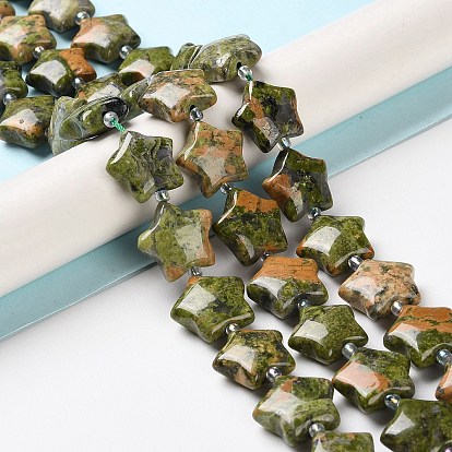 Natural Unakite Beads Strands, with Seed Beads, Star