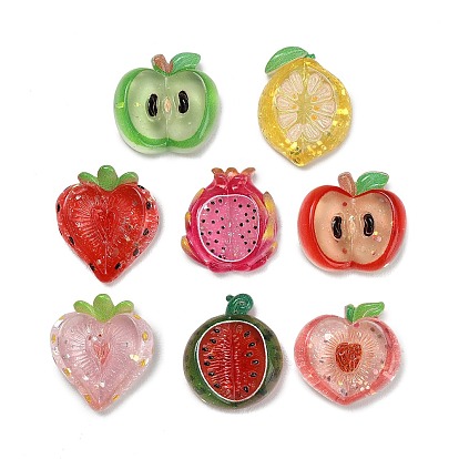 Фруктовая прозрачная смола и кабошоны с пайетками, разнообразные