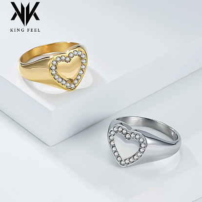 304 кольца для пальцев из нержавеющей стали для женщин, со стразами, сердце