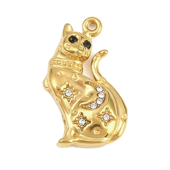 Животные 304 подвески из нержавеющей стали, подвески в форме кошки, со стразами