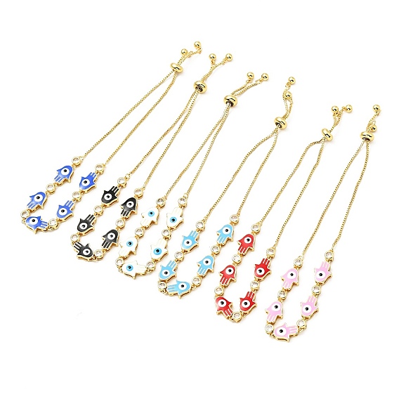 Прозрачный кубический цирконий и эмаль хамса рука с браслетом-слайдером со звеньями от сглаза, позолоченные латунные украшения для женщин, без свинца и без кадмия