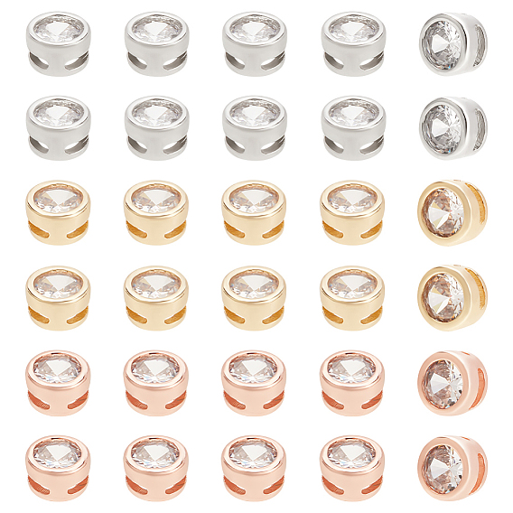 30 шт. 3 цвета стойка покрытие латунь микро паве кубический цирконий слайд-шармы, без кадмия и без свинца, долговечный, плоско-круглые