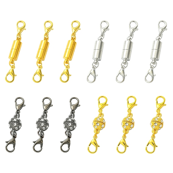Магнитные застежки из латуни / сплава со стразами, с двойными застежками-карабинами
