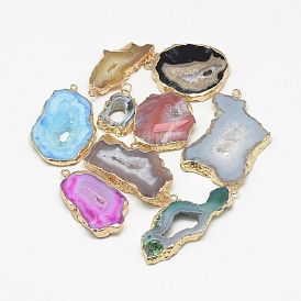 Natural Druzy Agate Pendants, with Iron Findings, Dyed, Nuggets