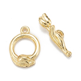Brass Toggle Clasps, Long-Lasting Plated, Ring with Flower
