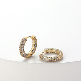 Vintage French Micro Pave Zirconia Hoop Earrings Retro Harbor Style Ear Studs for Women