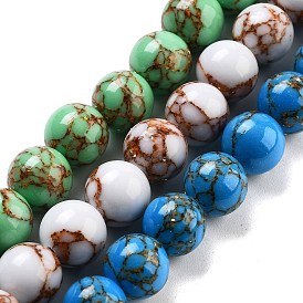 Synthetic Gold Line Turquoise Beads Strands, Dyed, Round