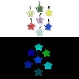 Synthetic Luminous Stone Pendants, Glow in the Dark Star Charms with Stainless Steel Color Tone Stainless Steel Snap on Bails