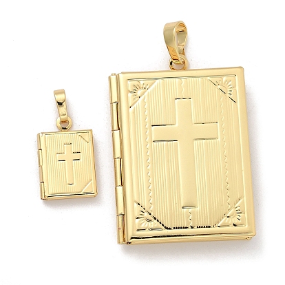 Подвески латуни медальон, фото прелести рамка для ожерелья, долговечный, без свинца и без кадмия, стойки покрытие, прямоугольник с крестом