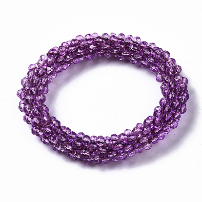 Faceted Transparent Glass Beads Stretch Bracelets, Torsade Bracelets, Rondelle