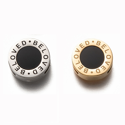 304 Stainless Steel Slide Charms, with Resin, Flat Round with Word Beloved