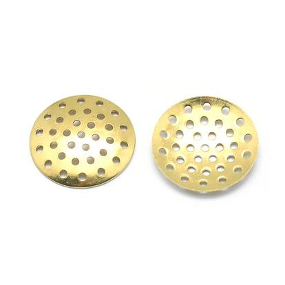 Brass Finger Ring/Brooch Sieve Findings, Perforated Disc Settings, Lead Free & Cadmium Free & Nickel Free, Flat Round
