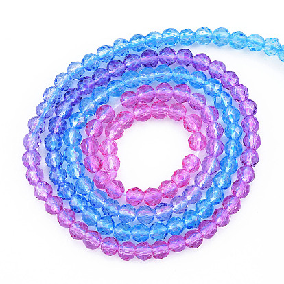 Transparent Glass Beads Strands, Segmented Multi-color Beads, Faceted Round