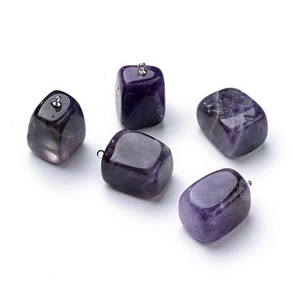 Natural Amethyst Pendants, with Iron Findings, Mixed Shape