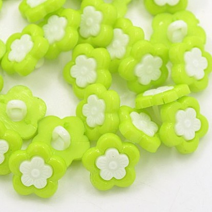 Acrylic Shank Buttons, Plastic Buttons, 1-Hole, Dyed, Flower Plum Blossom, 14x3mm, Hole: 4x2mm