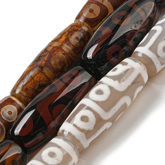 Тибетского стиля DZI бисер нитей, натуральные и крашеные шарики агата, рис с рисунком 9-глазков