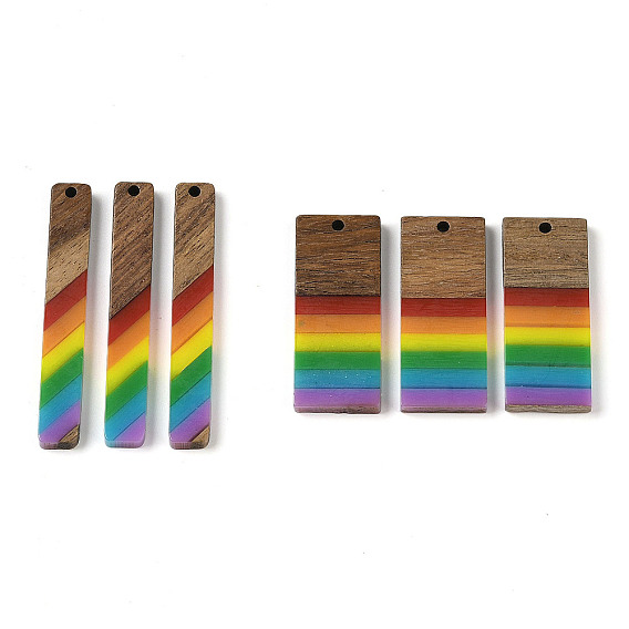 Подвески Pride на тему радуги из смолы и орехового дерева, прямоугольные