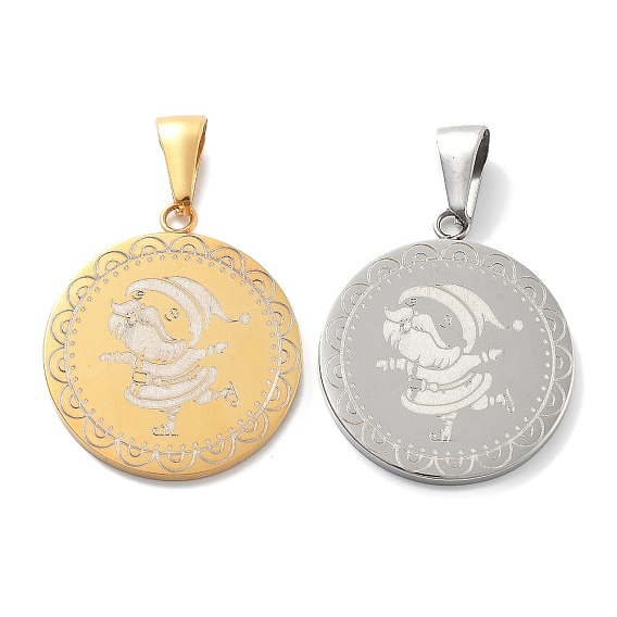 Рождественские 304 подвески из нержавеющей стали, плоский круглый с подвеской в виде Санта-Клауса