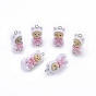 Opaque Resin Pendants, with Platinum Tone Iron Loops, Flocky Bear Charm with Bowknot